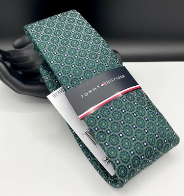 Tommy Hilfiger 男式丝绸混纺领带 ~ 绿色 ~ 花卉 ~ 全新 MSRP:69.50 美元 — 第 1/3 张图片