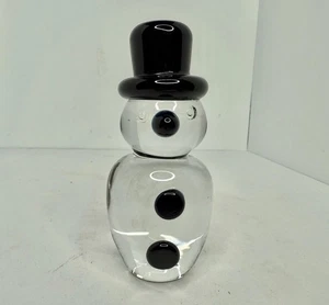 HTF Vintage Blenko Glass 711A Snowman Crystal Ebony Cobalt 6” Stunning - Picture 1 of 6