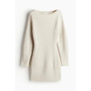 NUEVO CON ETIQUETAS H&M Tejido Acanalado Cuello Barco Suéter Mini Vestido Beige XS Mezcla de Lana Neutro - Imagen 1 de 7