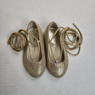 Zapatos planos de ballet Joyfilm Kira dorados talla 6 con tachuelas con cordones Foto 1 de 4