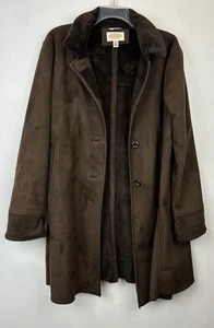 Vintage Talbots Faux Suede Penny Lane Coat Size XL Brown Faux Fur Lined Y2K 90s - Picture 1 of 11