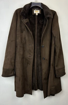 Vintage Talbots Faux Suede Penny Lane Coat Size XL Brown Faux Fur Lined Y2K 90s - Image 1 of 4