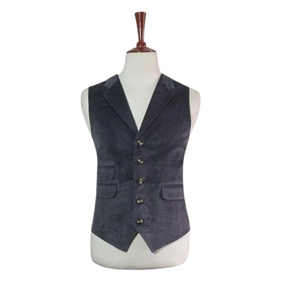 Mens 46R Gray Corduroy Waistcoat Vest Formal Wedding Party Classic Preppy Casual - Image 1 of 4