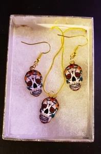Vergoldete Sugar Skull Rosen Augen Set - 24" Schlangenkette - Karabinerverschluss - Bild 1 von 3