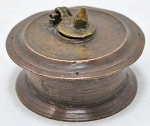 Antique Brass Round Ink Well Pot Original Old Hand Crafted - Picture 1 of 7