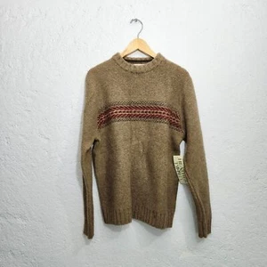 Light brown faire isle red wool knit sweater - Picture 1 of 4