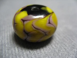 Snowdrops Yellow and Lavender on Black American Lampwork Glass 12x20mm Rondelle - Picture 1 of 4