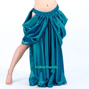 Türkis - Satin Drapierter Rock Swing Bauchtanz Kostüme Tribal Orientalisch Jupe Schlitz - Bild 1 von 2