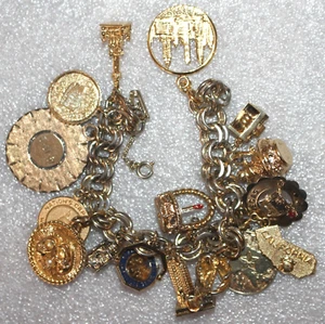 Charm Bracelet 7 Vintage Sterling Travel Themed Charms Nashville Chicago Jewelry - Picture 1 of 6