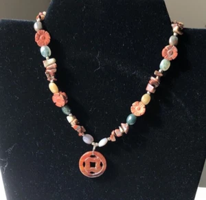 925 Necklace Genuine Gemstones Pendant 15.5 inches Long Green Red Gray Lavender - Picture 1 of 11