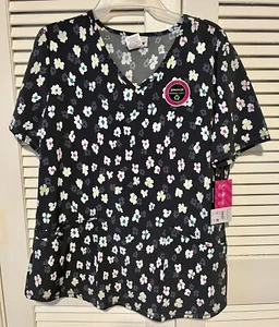 Scrubstar Gray with White Flowers Scrub Top-M ***BRAND NEW WITH TAGS*** - Picture 1 of 2