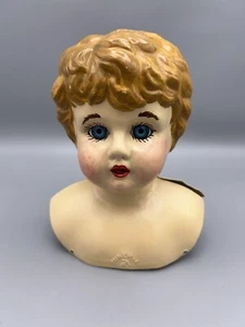 6.5"  ANTIQUE MINERVA TIN HEAD DOLL GLASS EYES GERMANY DEPONIRT #8 RESTORED - Picture 1 of 5