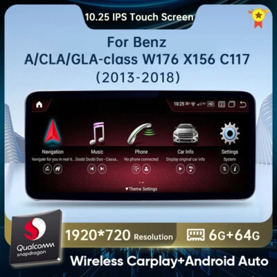 10.25" 6+64GB Car Stereo Carplay SAT For Mercedes A/CLA/GLA Class W176 X156 C117 - Image 1 of 4