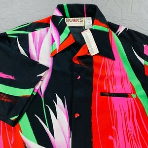 Camisa Bucks of Hawaii para mujer mediana nueva con etiquetas tela de corteza de poliéster floral años 70 hawaiana - Imagen 1 de 6