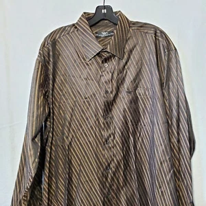 Vintage Giorgio Armani Lecollezioni Men's Shirt Sz 18.5/36-37 Brown Stripe Italy - Picture 1 of 12