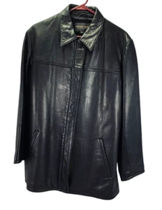 Women's Golden Bear Black soft lined leather full zip jacket Sz Large - Picture 1 of 10