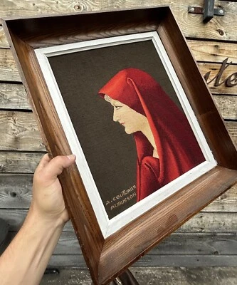 Albert Couturier Tapisserie d Aubusson Ancien Vintage Point de Croix Portrait - Photo 1/4