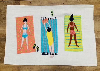 The Company Store SUN BATHERS throw Pillow Cover 16"x24" Summer beach Pool Women - Image 1 of 4