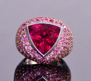 Gorgeous Bezel Set Women's Wedding Ring With 935 Sterling Silver, Pink Ruby & CZ - Picture 1 of 5