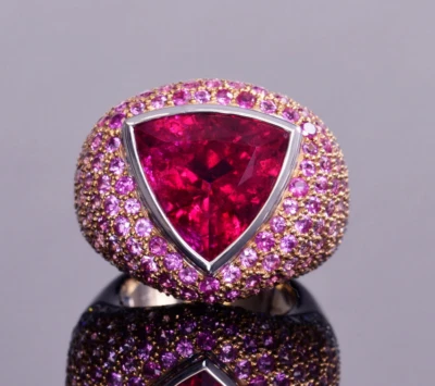 Gorgeous Bezel Set Women's Wedding Ring With 935 Sterling Silver, Pink Ruby & CZ - Image 1 of 4