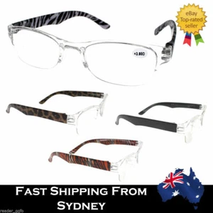Mens Womens Reading Glasses Animal Pattern Arm Clear Frame Half Rim Budget Value - Picture 1 of 9