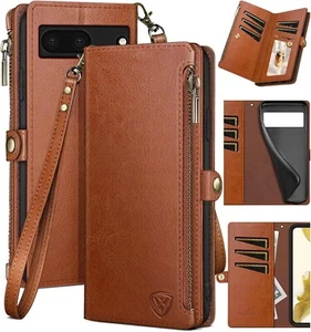 Google Pixel 7 Wallet case with Zipper Credit Card Holderr 【RFID Blocking】, Flip - Photo 1 sur 10