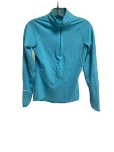 Womens Nike Pro Dri-fit Quarter Zip Light Blue Reflective Markers Running Shirt - Picture 1 of 7