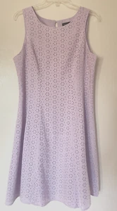 Liz Claiborne Dress Size 10 Eyelet Lace Lilac Purple Cotton Fit & Flare Lined - Picture 1 of 6
