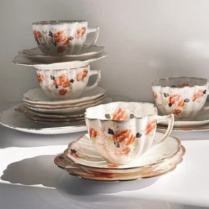 Antiguo Melba Bone China Trios tazas de té platillos platos vieira borde dorado (t50) - Imagen 1 de 24