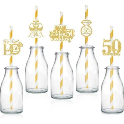 Pajitas 50 Aniversario Oro 60 Piezas Decoraciones Fiesta Boda Aniversario Foto 1 de 4