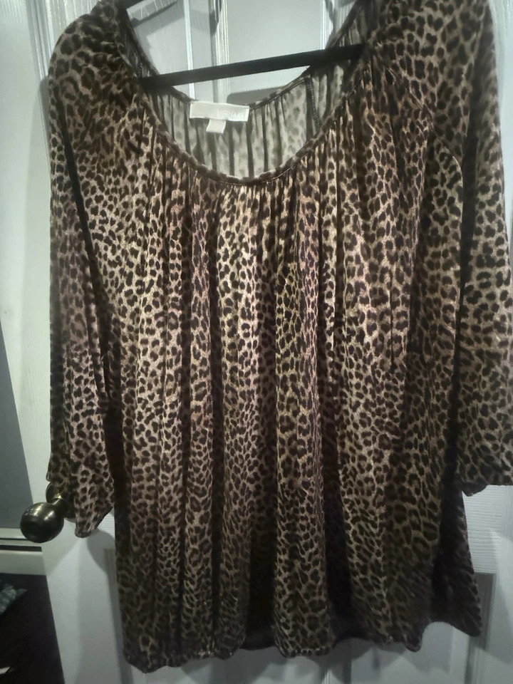 Michael Kors Top Womens Plus Size 3X, animal print brown. Peasant blouse style  - Image 1 of 2