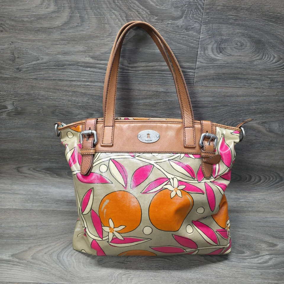 Bolso de Mano Fossil Key Per Naranjas Rosa Hoja Naranjas PVC Recubierto Lona Cuero Borde Foto 1 de 4