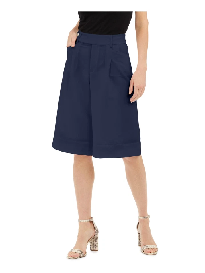 Inc Women's Shorts Navy Blue Size 10 Pleated Front Gaucho Wide Leg #100
