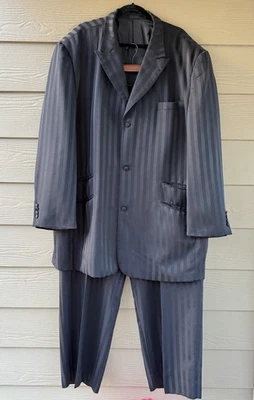 Falcone Superlative 150's Men's Black Strip Blazer and Pants 2pc Suit 54L x 50L - Image 1 of 4