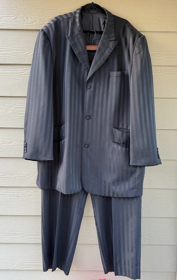 Falcone Superlative 150's Men's Black Strip Blazer and Pants 2pc Suit 54L x 50L - Image 1 of 4