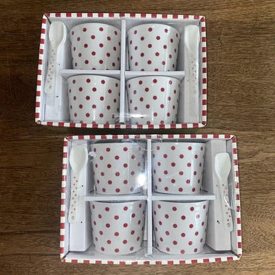 Crofton 8 conjuntos de tigelas de porcelana com colheres pontos vermelhos novo - Imagem 1 de 4