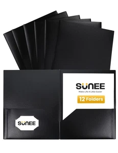 2 Pocket Folders (12 Pack, Black) Heavy-Duty Plastic Folders with Pockets, Fi... - Bild 1 von 7