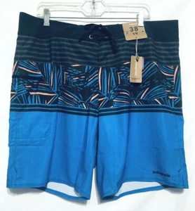 Patagonia Mens Size 38 Blue Rain Fern Stripe Stretch Planing Boardshorts 19 NWT - Picture 1 of 6