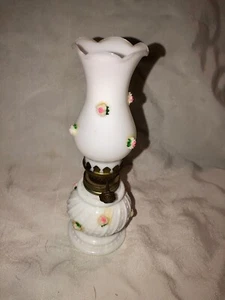 minature oil lamp milkglass with emb.Flowers - Picture 1 of 4