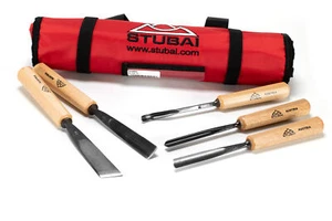 STUBAI Schnitzeisen Set 5 tlg. S520003 Beitel Messer Drechseleisen in Tasche - Bild 1 von 2