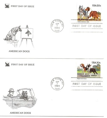 US Scott #2098-2101, First Day Covers 9/7/84 New York Single Dogs - Image 1 of 2