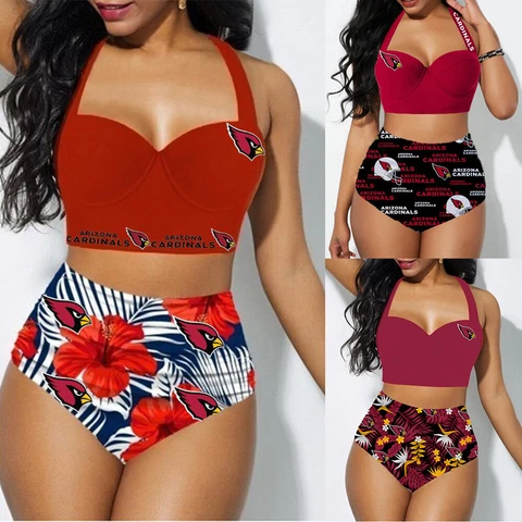 Arizona Cardinals 2PCS Women's Floral Bikini Butt Lift Swimsuit Bathing Suit Cover