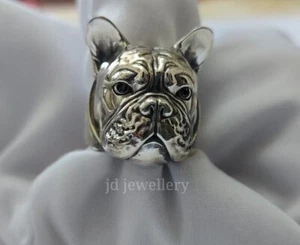 Bulldog Ring,Sterling Silver Biker Dog Ring,British Dog 925 sterling Silver Ring - Picture 1 of 13