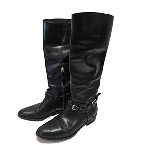 Burberry Black Leather Riding Boots Made In Italy Size 36 1/2 ITCALFAL8MON - Picture 1 of 19