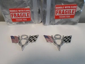2pcs Metal Chrome V8 US Racing Flag Engine Badge Sticker Emblem Car Truck Decor - Picture 1 of 1
