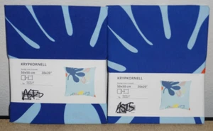 (2 Set) Ikea KRYPKORNELL Pillow Cushion Cover Blue Leafs 20x20" - Picture 1 of 2