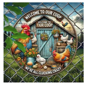 7.8"X7.8" Metal Plaque "Welcome To Our Chicken Coop" - Farmhouse Decor With Anim - Picture 1 of 12