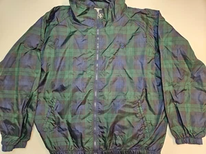 Chaqueta cortavientos vintage Jerzees para hombre 2XL verde azul a cuadros cremallera completa reloj negro - Imagen 1 de 11