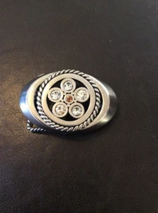 Silver Belt Buckle With Jewels And Roped Accents - Picture 1 of 5