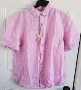 Report Collection Men's Pink Linen Shirt - LARGE - Button Up - Picture 1 of 4